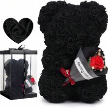 25cm Floral Bear Gift Set For Valentine's Day 2025, Includes PVC Gift Box, PE Rose Flower, Dried Flower Bouquet, Gift For Students, Friends, Birthday, Festivals Gifts Graduation - Multicolor - View 13
