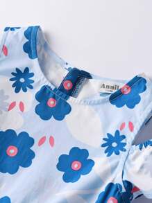 Annil Tween Girls  Round Neck Short Sleeved Dress, Summer Combed  Princess Dress, Sweet