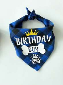 Pet Birthday Triangle Scarf Checkered Printed Dog Bandanas Crown Boy And Girl Happy Birthday Dog Scarf