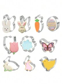 1 Set Easter Rabbit, Carrot, Flower, Chicken, Butterfly, Egg Stainless Steel Cookie Cutter Set, 10pcs/5pcs/3pcs/2pcs Options, Easter Egg, Tulip Shaped Biscuit Cutter, Baking Tools Easter Easter Decorations Easter Decor Easter Giftseaster Mold - Silver - View 1