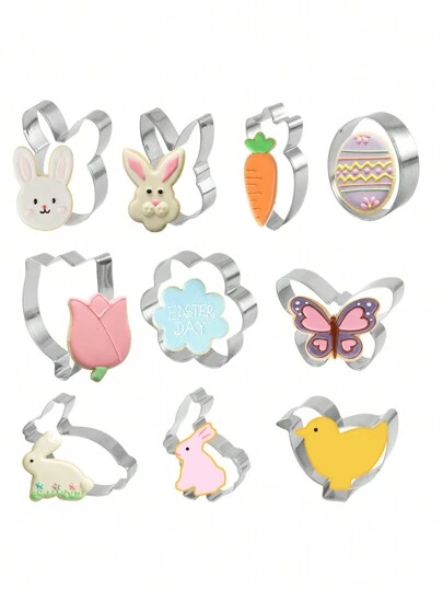 1 Set Easter Rabbit, Carrot, Flower, Chicken, Butterfly, Egg Stainless Steel Cookie Cutter Set, 10pcs/5pcs/3pcs/2pcs Options, Easter Egg, Tulip Shaped Biscuit Cutter, Baking Tools Easter Easter Decorations Easter Decor Easter Giftseaster Mold