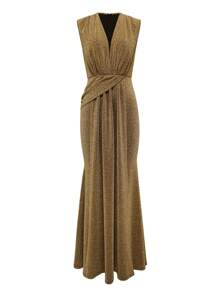 Women Metallic Elegant Deep V Neck Cocktail Dress, Wedding Guest Dress, Party Dress, Prom Dress