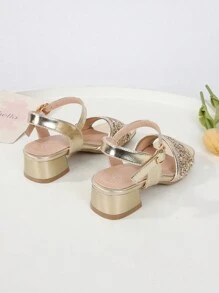 Fashionable Elegant High-End Glitter Party High Heel Sandals, Open Toe High Heels, Breathable And Lightweight Formal Shoes For Party, Performance, Banquet, Wedding, Square Toe High Heel Sandals - Gold - View 3