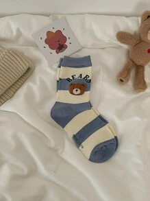 5 Pairs Women's Bear Pattern Mid-Calf Socks, Cute Cartoon Japanese Style Long Tube Socks Suitable For Spring, Summer, Autumn & Winter Daily Wear - Multicolor - View 9