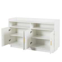 Buffet Sideboard Storage Cabinet, Buffet Server Console Table, Farmhouse Storage Cabinet With 4 Doors & 2 Open Storage Shelf For Dining Room Living Room Kitchen Hallway