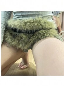 Hot Girl 合成羊毛和毛皮腰带,美国复古朋克风格不对称合成毛皮拼布腰带 PU 皮带 - 彩色 - 查看 13