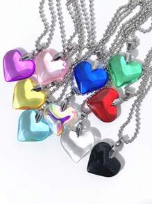 1 chiếc vòng cổ mặt trái tim thủy tinh màu 25mm đơn giản và thời trang, chuỗi hạt tròn bằng thép không gỉ màu bạc, thích hợp để đeo hàng ngày, làm quà tặng - vòng cổ tình yêu - Xem 4