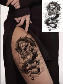 1 件时尚酷炫情侣纹身贴纸 黑色假纹身 一次性纹身龙图案 防水 不反光 易粘贴易去除 非常逼真的纹身贴纸 适合女性手臂、腿部、腰腹部 音乐节派对用品 - 黑色 - 查看 2