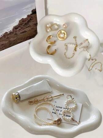 2 pièces Plateau de rangement de bijoux avec strass motif fleur et nuage, plateau de décoration de cuisine créatif pour le stockage de bijoux, colliers, boucles d'oreilles, bracelets. Cadeau pour femmes
