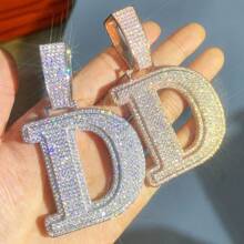 1pc Square Letter Pendant Necklace With Cubic Zirconia In Brass, 26 Letters A-Z For Hiphop, Casual, Daily Wear, Includes 1 O-Shape Chain - Multicolor - View 12
