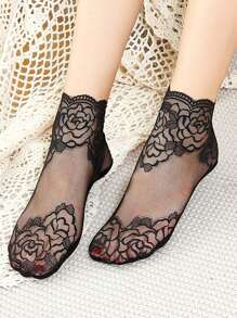 5 Pairs Women's Summer Thin Lace Invisible Socks Silicone Non-Slip No Show Low Cut Socks (Without Cardboard)