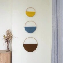 3 vòng hoa tre tròn treo tường phong cách Boho, thảm trang trí tường dệt thủ công, họa tiết hình học trang trí nhà - Nhiều màu - Xem 7