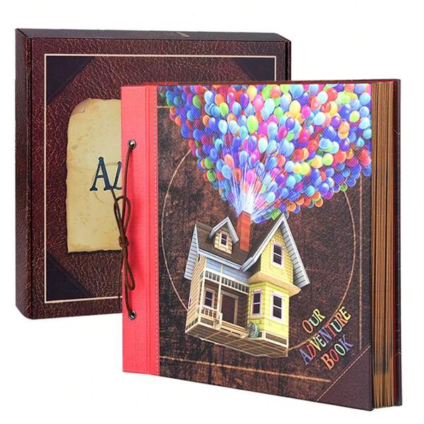 OUR ADVENTURE BOOK A Big Adventure Book 12x12 Inch Scrapbook Photo Album, 60 Pages, 3D Retro Embossed Letter Hardcover Movie Up Travel Journal Memory Book For Couples, Best Friend Gift