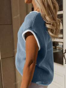 Women's Contrast Binding Casual Colorblock Splice Batwing Sleeve Knit Top Cap Sleeve Knit Sweater Tops Sleeveless Vest Summer Tops Spring Clothes Oversized Tank Tops T Shirts