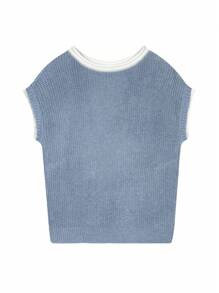 Women's Contrast Binding Casual Colorblock Splice Batwing Sleeve Knit Top Cap Sleeve Knit Sweater Tops Sleeveless Vest Summer Tops Spring Clothes Oversized Tank Tops T Shirts