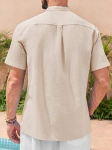 Runcati Men's Guayabera Shirt Short Sleeve Linen Cotton Button Down Mexican Embroidered Cuban Wedding Summer Top - Màu be - Xem 3
