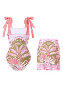 女士性感吊带印花紧身波西米亚风沙滩裙泳衣