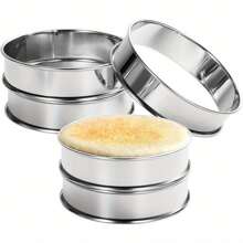 5 Pcs Tart Ring, 3.9" Stainless Steel Double Rolled Tart Rings, Nonstick Crumpet Molds, Metal Round Rings For Home Baking, Pastry Cake Molds - White - View 3