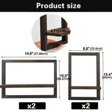 4 Pcs Vintage Wooden Wall Shelf, Floating Shelves For Wall, Rustic Floating ShelvesWood Wall Shelves, Square Display For Photos, Candles, Flowers, Albums & PottedPlants -Ldeal For Living Room & Office Decor - 黑色 - 查看 3