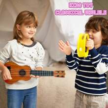 1PC Kids Toy Classical Ukulele Guitar Musical Instrument, ABS Plastic Material, BrownTeach Little Kids Basic Rhythm, Strumming And Other Musical Skills. Encourage Kids To Develop Auditory And Creative Skills, Made Of Abs Plastic Material.