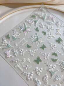 1 Sheet 3D Lily Flower & Butterfly Design Nail Art Stickers Decals Decoration