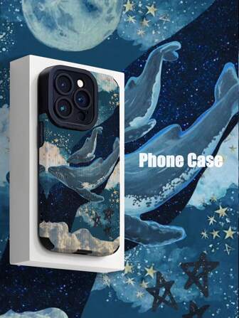 1个蓝鲸、海龟、星空竖条纹仿皮防震防指纹手机壳，兼容苹果及其他型号