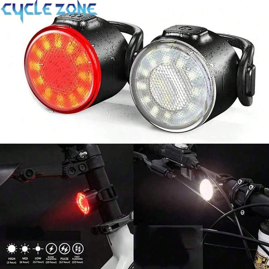 1pc Mini Circular Bicycle Front Light, Rechargeable LED Warning White & Red Tail Light (Not For Illumination)