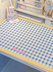 1 件格子桌垫，防水防油，可清洗，适用于宿舍书桌、学生学习写字桌垫 - 藍白色 - 查看 8