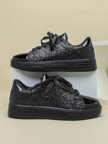 Zapatos Para Hombres Casuales Y De Moda Con Brillo Y Suela Suave Para Patinar - Negro - Ver 4