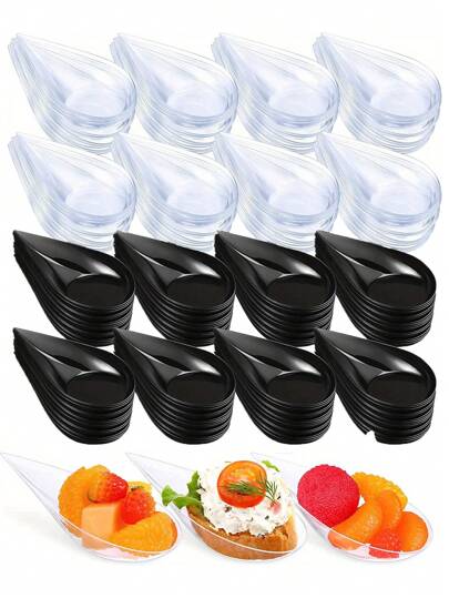 20/50pcs Mini Tear Drop Appetizer Plates, Serving Plate, Small Catering Dessert Tasting Cups, Kitchen Supplies Party Supplies