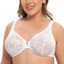 MELENECA MELENECA Women's Front Closure Plus Size Racerback Stretch Lace Underwire Bra