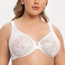 MELENECA MELENECA Women's Front Closure Plus Size Racerback Stretch Lace Underwire Bra
