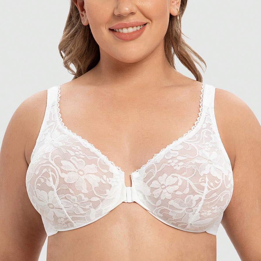 MELENECA MELENECA Women's Front Closure Plus Size Racerback Stretch Lace Underwire Bra