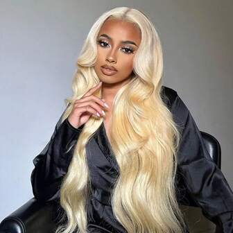 613 13x6 Peluca rubia ondulada del cuerpo Cabello humano 200% densidad Peluca delantera de encaje Cabello humano Peinado fácil Pelucas delanteras de encaje rubias elegantes Encaje transparente Pre arrancado para mujeres