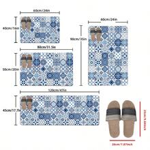 1pc Household Decor, Room Decor, Bathroom Decor, Bathroom Mat, Non-Slip Bath Mat, Kitchen Decor, Kitchen Mat, Bathroom Set, Entrance Rug, Doormat, Soft Plush Surface, Home Decor, Anti-Fatigue Mat, Geometric & Retro Floral Pattern Bohemian Style Rug, Soft & Comfortable Surface, Relax Feet, Relieve Fatigue,Women Valentine Gift Birthday Boyfriend Girlfriend Floor Carpet Outdoor Rug Door Mat Fall Decor Bathroom Accessories Back To School Entryway Decor - Blue - View 2