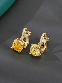 1 cặp bông tai kẹp khảm đồng thời trang, thiết kế đơn giản, phù hợp với phụ nữ, tuyệt vời làm quà tặng sinh nhật/tiệc tùng - Vàng - Xem 9