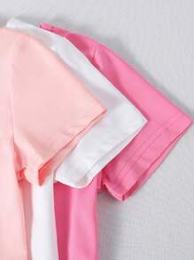 3pcs Girls'' Casual Simple Plain Heart & Letter Print Loose Fit Round Neck Short Sleeve T-Shirts, Unique & Versatile Summer Tops