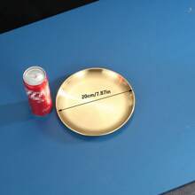 1pc, Dinner Plate, Stainless Steel Food Serving Tray, Large Round Tray Platter For Barbecue Cake Salad Dish For Home Restaurant