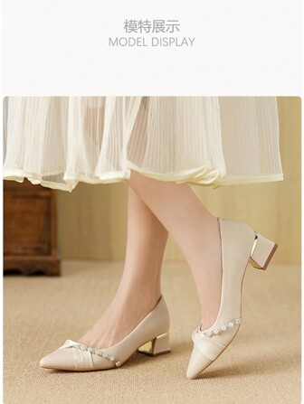 French Point-Toe Women's Pumps Thick Heel 2025 New Spring Autumn Ladies Low Vamp High Heels