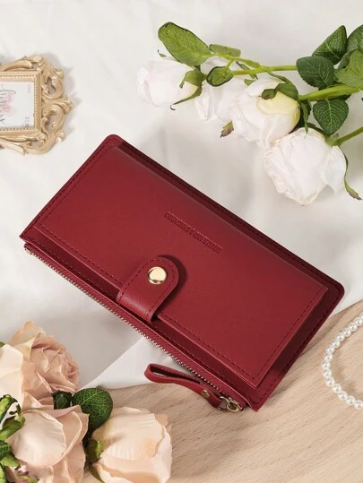 勃艮第包 Charry 红色包 酒红色包 鳄鱼压纹折叠拉链 女士时尚现代商务超薄便携多功能大容量信用卡拉链身份证现金存储商务女士钱包钱包长钱包