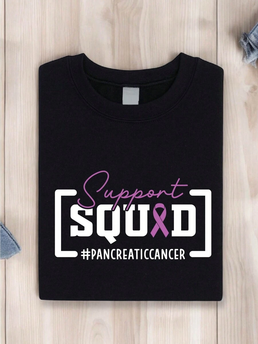 Pancreatic Cancer Shirt, Pancreatic Cancer Warrior Shirt, Pancreatic Cancer Awareness Shirt, Pancreatic Cancer Support Shirts, Pancreatic Cancer Fighter Shirts, Purple Ribbon Shirts TX-566 - 黑色 - 查看 1