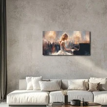 1 lienzo con marco envuelto, arte de pared, impresión vintage, mujer tocando el piano, lienzo, pintura al óleo clásica, arte para decoración del hogar para sala de estar, dormitorio, oficina - Marco envuelto - Ver 2