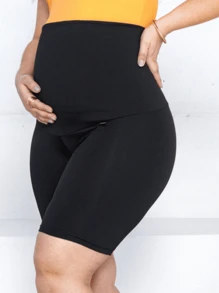 Shorts gestante bermuda grávida curta suplex maternidade suporte barriga alto conforto sustentação legging tamanho único curve e plus size - Preto - Visão 10