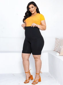 Shorts gestante bermuda grávida curta suplex maternidade suporte barriga alto conforto sustentação legging tamanho único curve e plus size - Preto - Visão 12