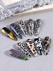 10 Sheets/Set Animal Texture Nail Art Transfer Paper, Leopard Snake Cow Texture Pattern Nail Transfer Stickers Winter Cute Nail Art Decoration Nail Salon DIY (Adhesive Not Included)