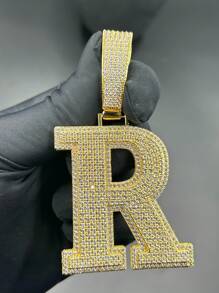 1pc Square Letter Pendant Necklace With Cubic Zirconia In Brass, 26 Letters A-Z For Hiphop, Casual, Daily Wear, Includes 1 O-Shape Chain - Multicolor - View 17