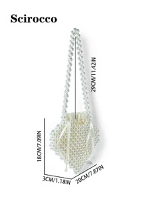 New French Elegant Lady Handmade Pearl Handbag Shoulder Bag With Heart Shape Design - Beige - View 4
