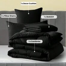 Lux Decor 5 Pc Comforter Set | Opulent Design | Includes Comforter, Bed Skirt, Decor Pillow Shams, 2 Pillow Shams (Twin Includes 1) | All Seasons Comforter | Pillow Cases And Shams | Elevate Bedroom Ambiance | Graduation Gifts, Home Decor, Back-To-School Gift, Luxury Bedding Set, Elegant Comforter Set, Soft Plush Comforter, Valentine's Day Romantic Bedroom, Spring Bedding Set, Complete Bed In A Bag, Matching Decor, Elegant Design, Luxury Look, Gift Set Idea, Guest Bedroom Ready, Modern Bedroom Style, Easy Bedroom Refresh, All-Inclusive Bedding, Everyday Bedding, Classic Style, Home Essentials - 黑色 - 查看 4