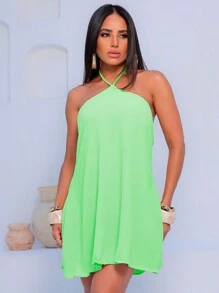 Vestido Feminino Elegante Casual Frente Única - Verde Limão - Visão 3