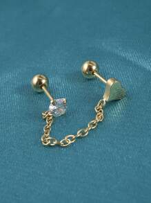 1 件不锈钢穿孔耳钉耳环吊坠方晶锆石耳链耳骨耳蜗耳蜗耳屏穿孔耳垂穿孔珠宝 - 如圖 - 查看 12